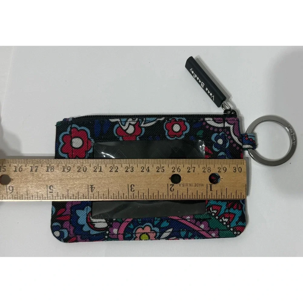 Vera Bradley Zip ID Case Floral Paisley Multicolor Cotton Wallet Key Ring